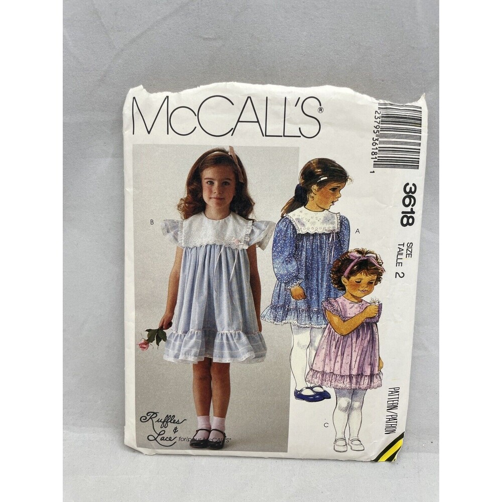 McCalls Sewing Pattern 3618 Girls Size 2 Ruffles Lace Dress Church Ruffles Lace